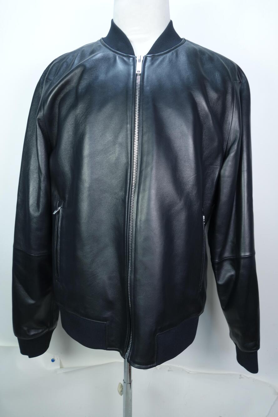 Cadogan Jacket Mens 2XL Black Napa Leather Bomber Full Zip Blue Lining